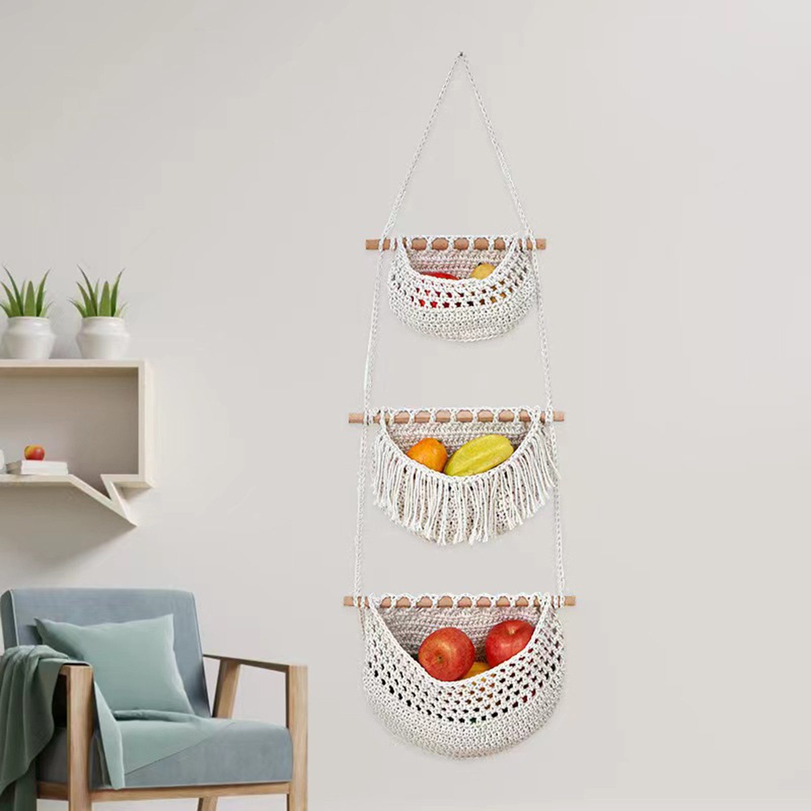 Jumpeak Hängeaufbewahrung Obstkorb Hängend 3 Etagen,Hängekörbe,Wandhängetas günstig online kaufen