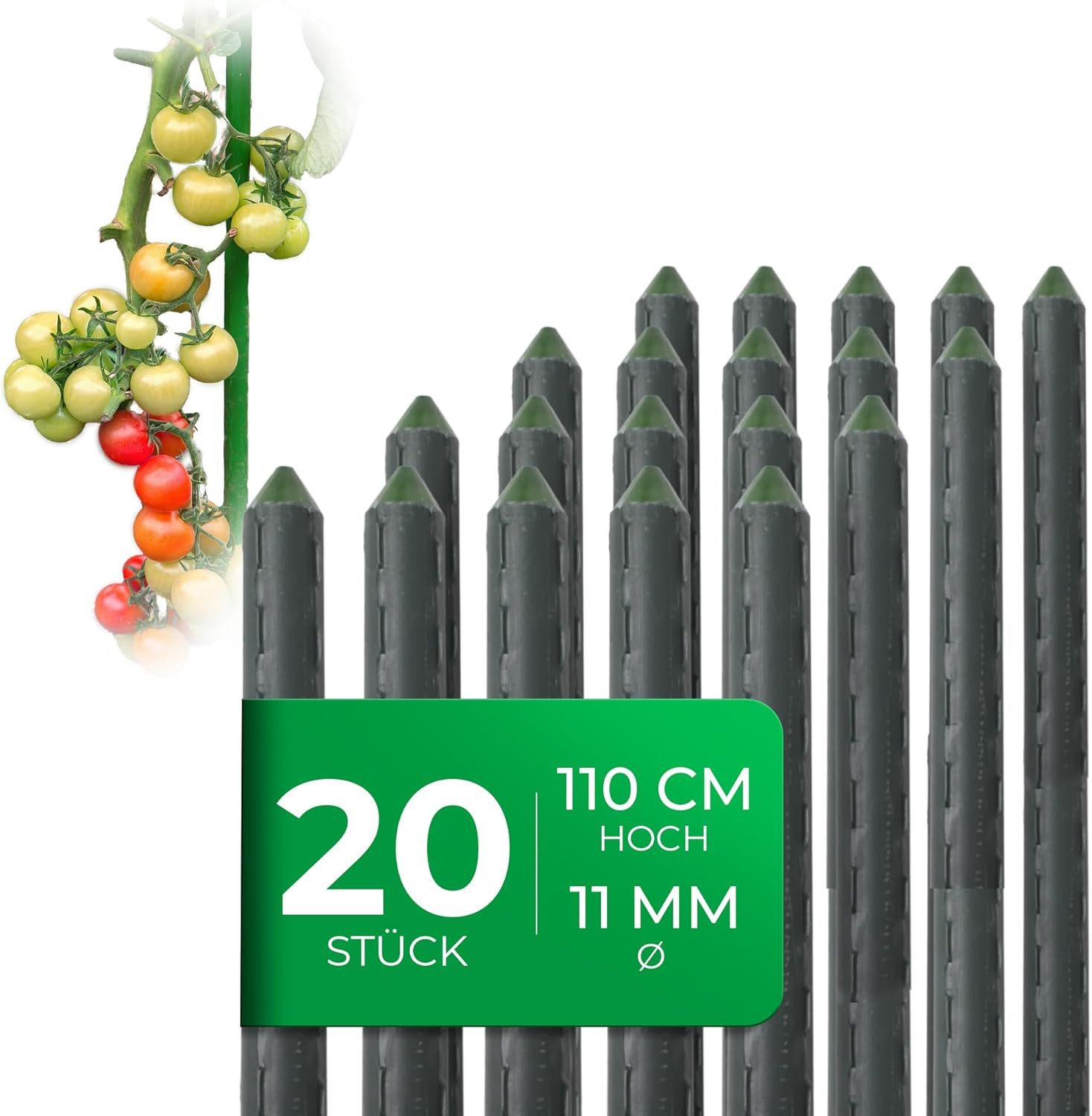 Novatool Rankhilfe 20267-20x, 20 St., 20 Stück Pflanzstäbe 110cm grün 11mm ? Metallrohr kunststoffummantelt