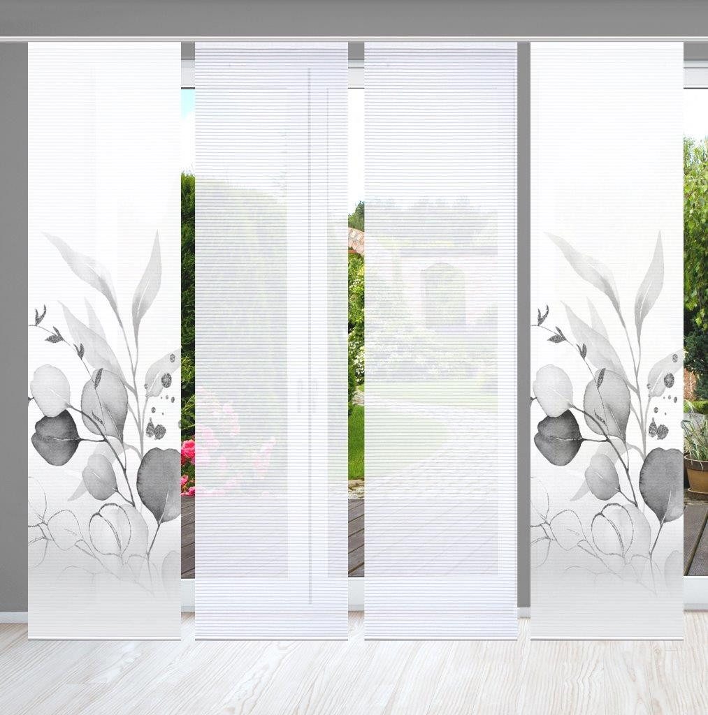 HOME WOHNIDEEN Schiebegardine 84096 ABANIO Schiebegardine rec. Polyester, 245x60 cm, halbtransparent (4 St), Paneelwagen, transparent, Polyester (recycelt) Polyester
