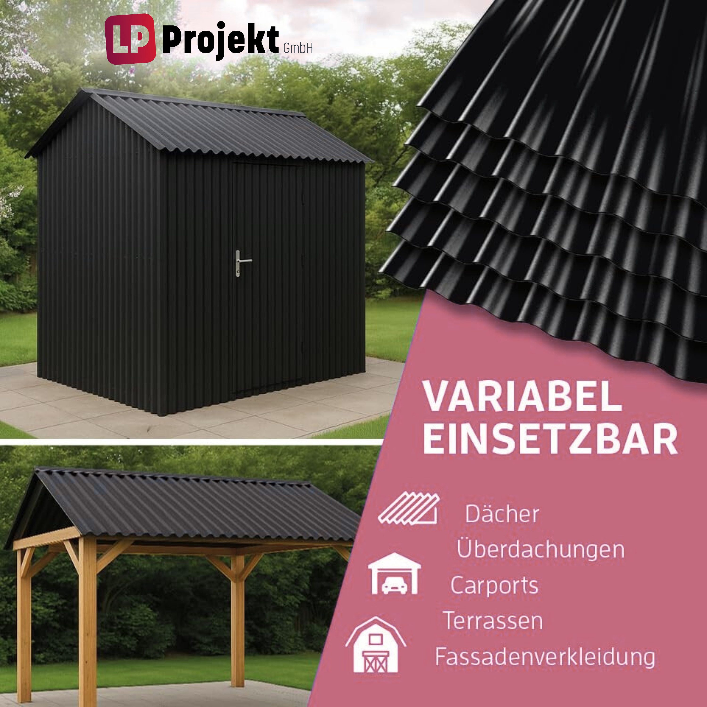 LP projekt Wellplatte Dach Kunststoff – Wetterfest & Langlebig für Überdachung, 1,2 mm, 1,05 m², (1-St., Einzelplatte oder 1er-/5er-/10er-Set), 90x117 cm Welldachplatten Transparent – Ideal für Carport & Garten