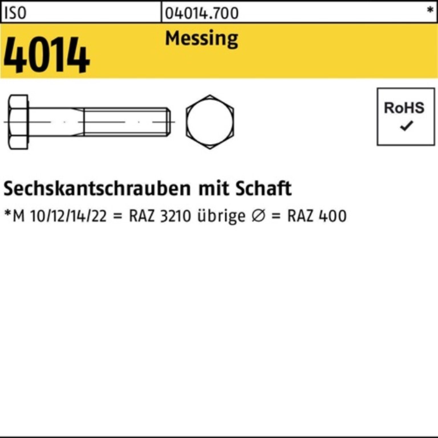 100 Sechskantschraube Stüc Pack Messing Sechskantschraube 4014 100er Schaft 60 ISO Bufab M10x