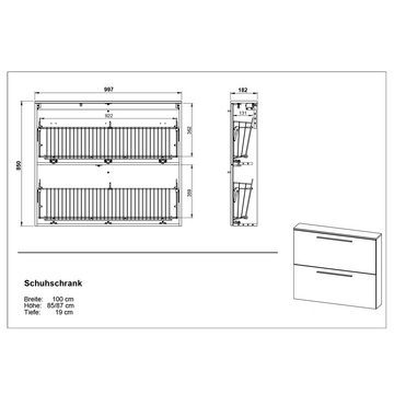 Lomadox Schuhschrank UTRERA-01 Schuhkipper Flur schmal, modern, weiß, B/H/T: 100/85/19 cm