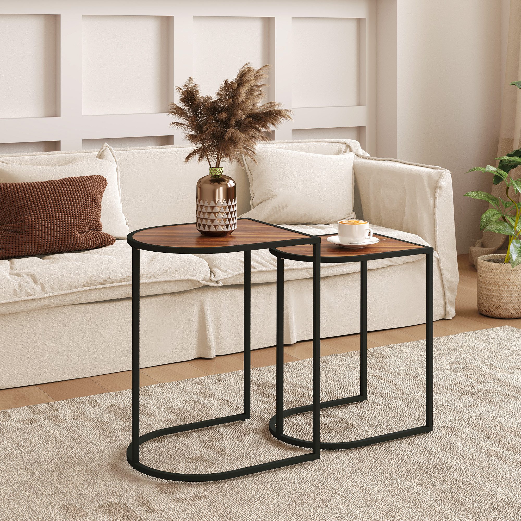 HOMCOM Couchtisch 2er-Set, mit Stahlgestell, stapelbar günstig online kaufen