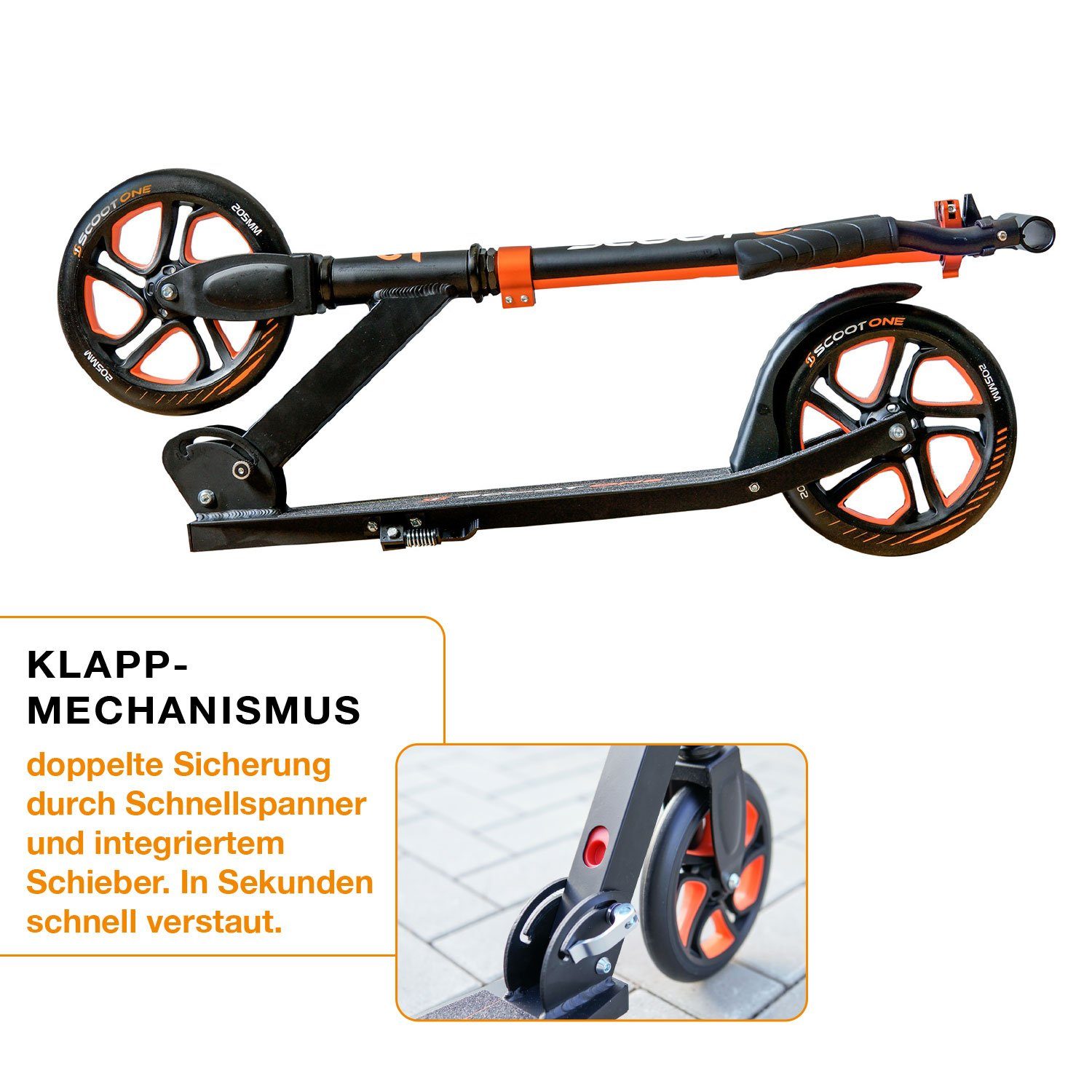 Scoot One Cityroller Höhenverstellbarer Tretroller S2, Kickroller 205mm – Aluminium Roller, klappbar