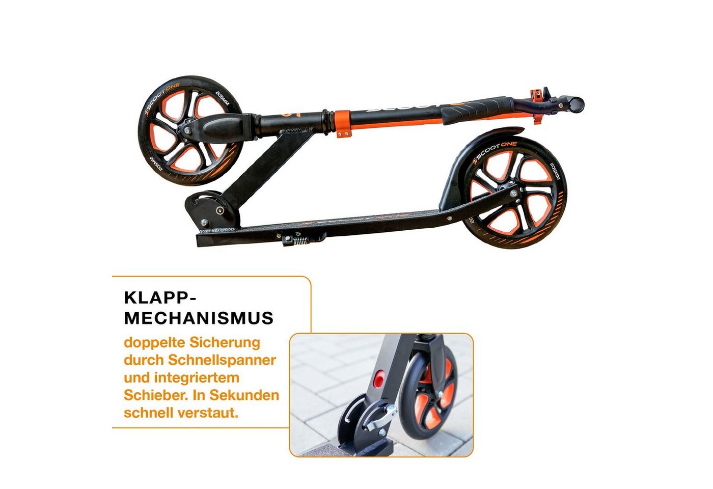 Thumbnail - Scoot One Cityroller Höhenverstellbarer Tretroller S2, Kickroller 205mm – Aluminium Roller, klappbar