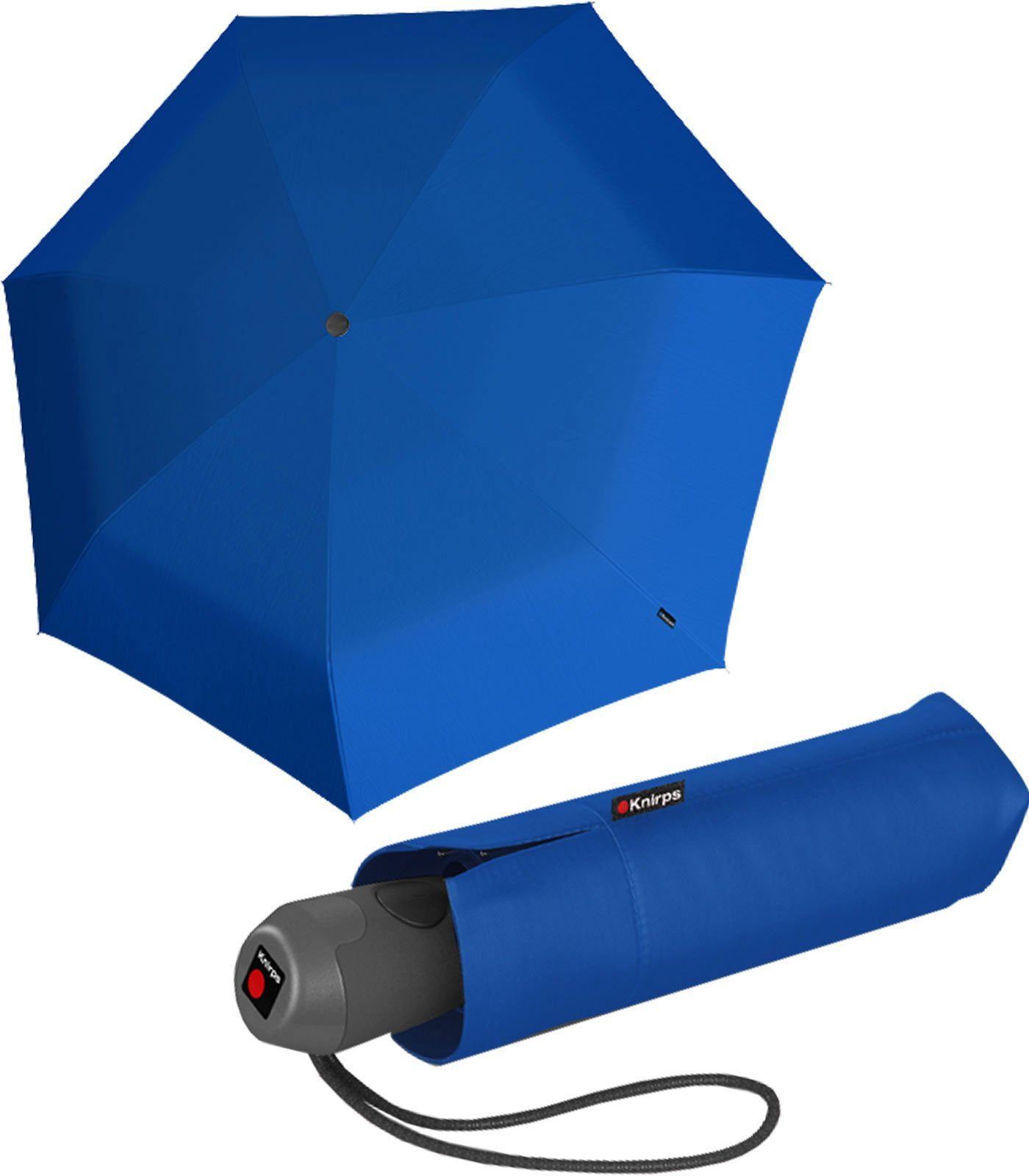 Knirps® Taschenregenschirm E.100 Mini-Schirm mit blue Auf-Zu-Automatik, kompakter kleiner, Handtasche die für Automatikschirm