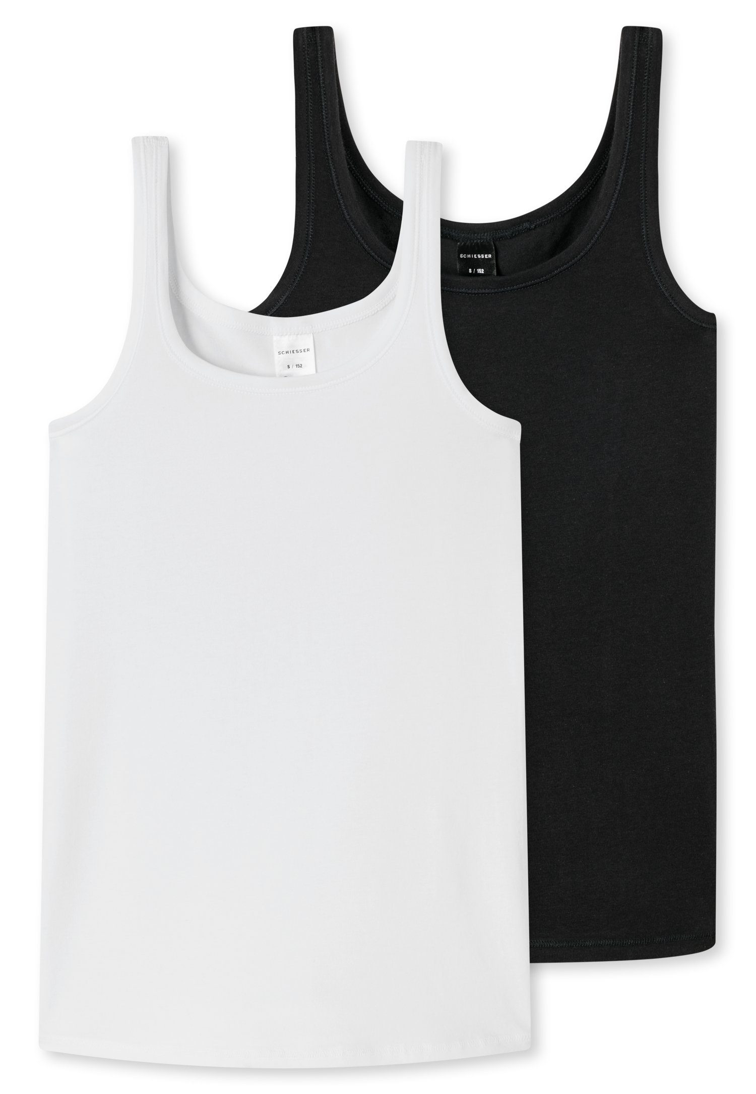breiten (2er-Pack) Unterhemd mit Schiesser Trägern schwarz/weiß