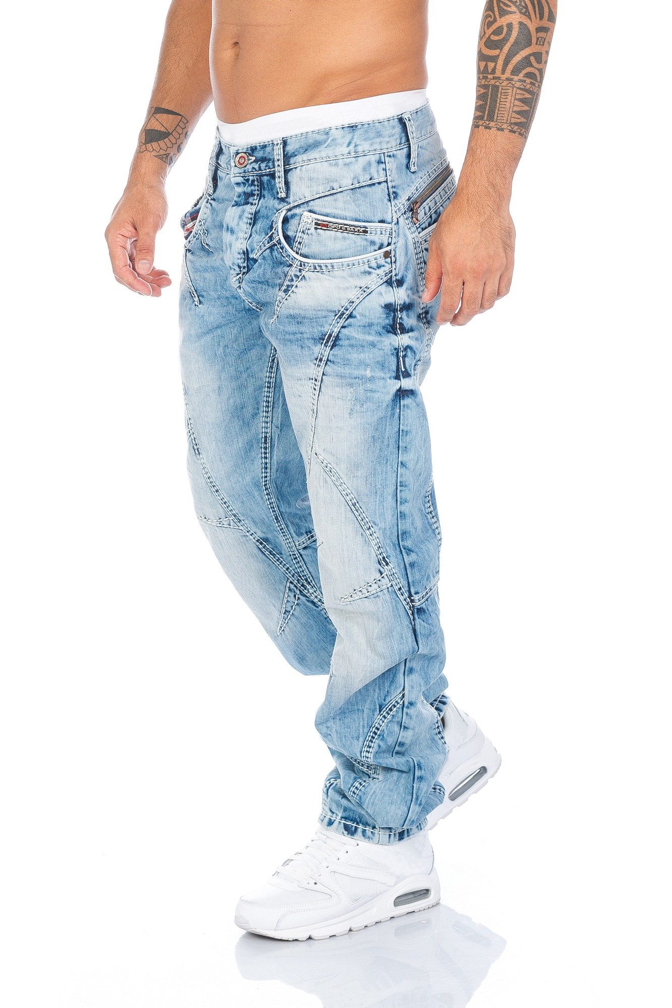 Cipo & Baxx Regular-fit-Jeans Herren Jeans Hose mit ausgefallener Nahtstruk günstig online kaufen