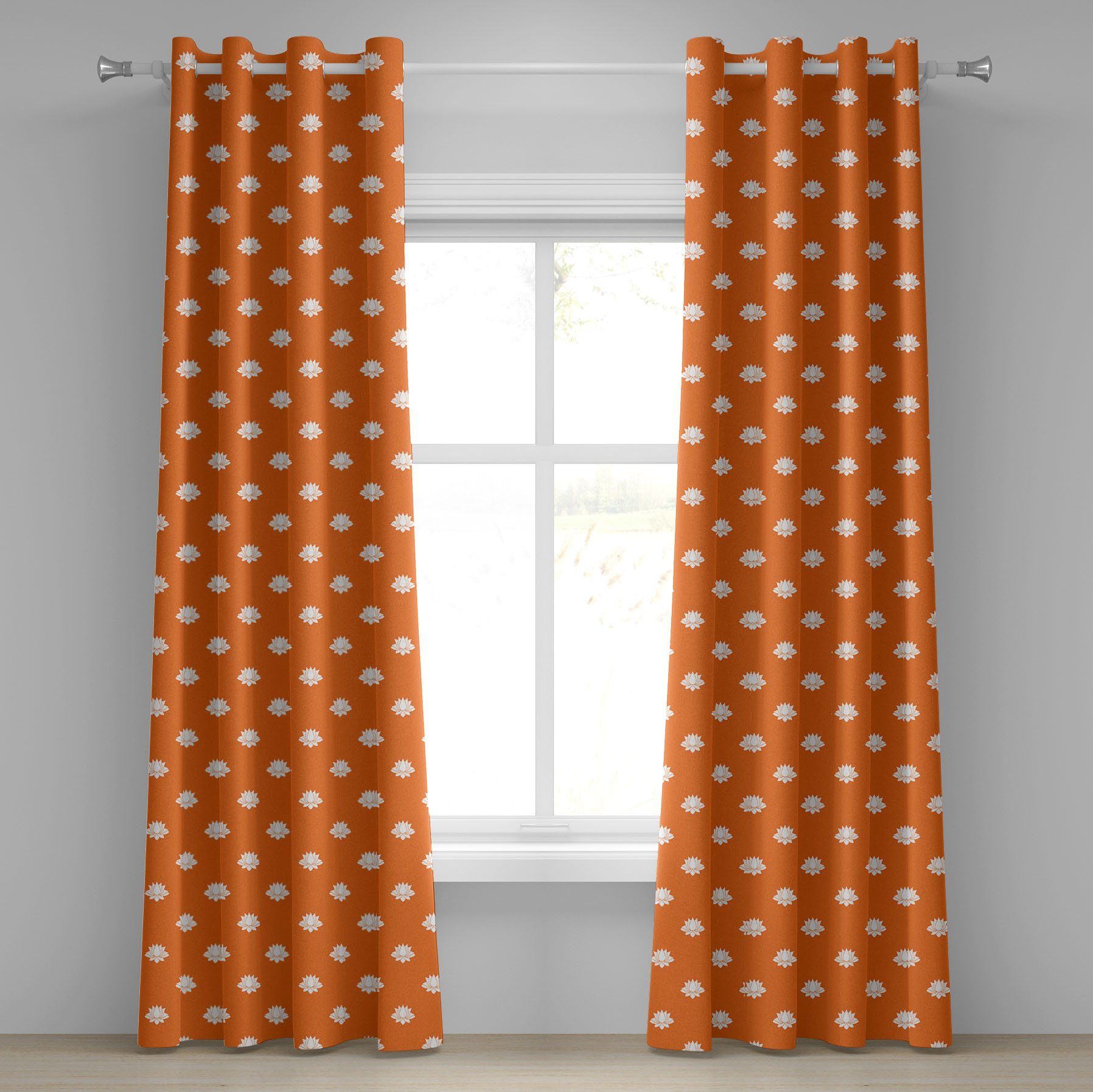 Gardine Dekorative 2-Panel-Fenstervorhänge für Schlafzimmer Wohnzimmer, Abakuhaus, Orange und Weiß japanischer Lotus