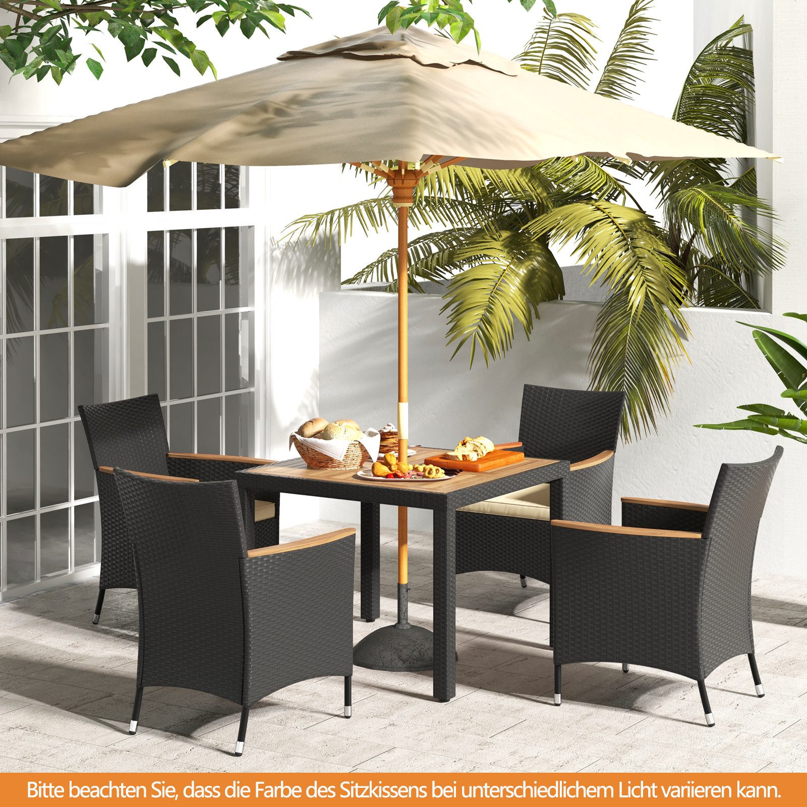 COSTWAY Garten-Essgruppe, (5-tlg), 4 Personen, Rattan, günstig online kaufen