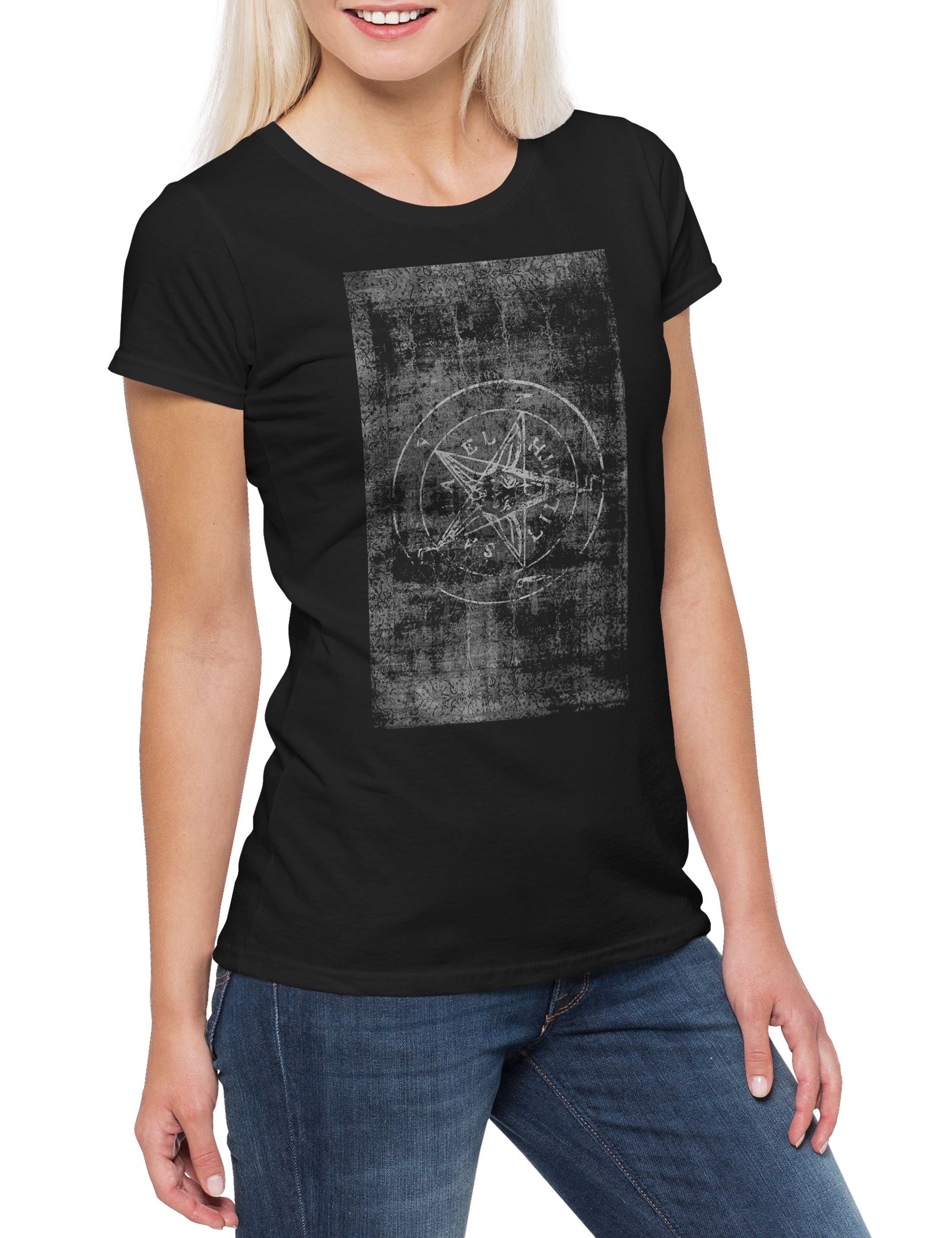 Print-Shirt Tarot The Symbol of Baphomet Damen T-Shirt Karte Karten Card Deck The