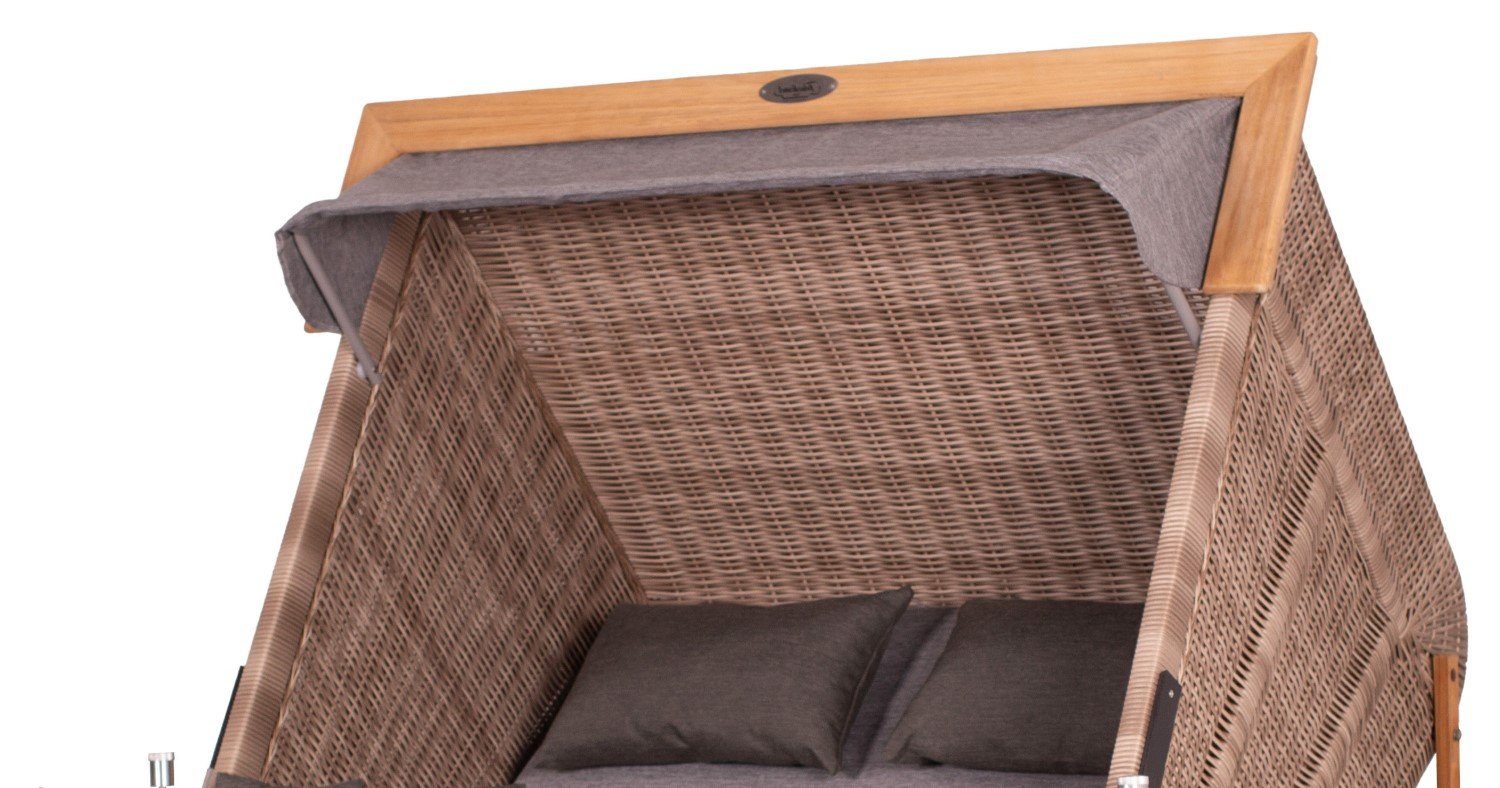 deVries PURE® Strandkorb Friesland Sylt XL - PE white kubu - Dessin 466, BxTxH: 135x90x165 cm, Volllieger, Nordsee-Strandkorb, Teakholz - PE-Markengeflecht - bequeme Polster - Schutzhaube