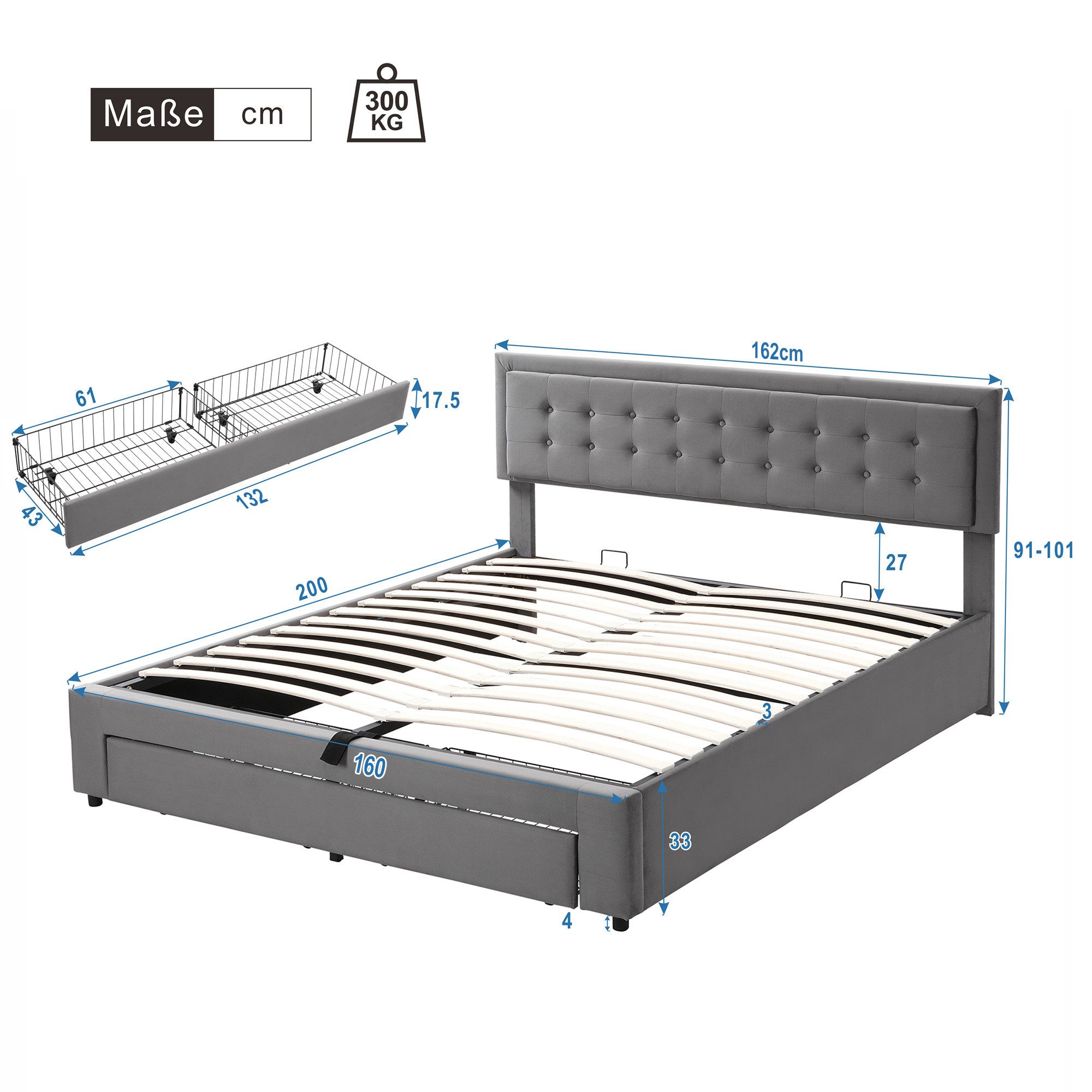 Ulife Polsterbett hydraulisches Doppelbett Funktionsbett Bettrahmen günstig online kaufen