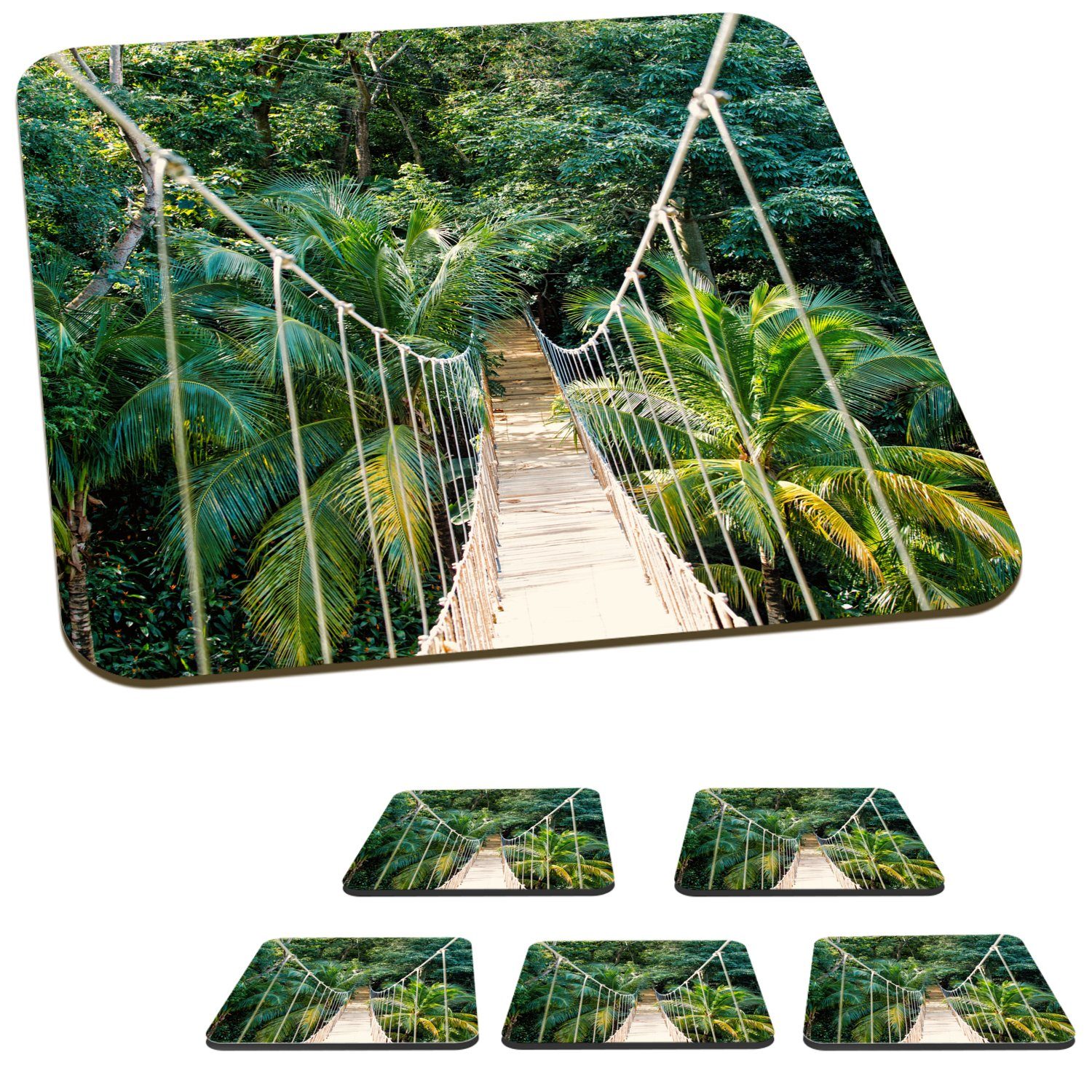 Dschungel Glasuntersetzer, Korkuntersetzer, Palme Gläser, für MuchoWow 6-tlg., - Zubehör Tasse - Tischuntersetzer, Natur Untersetzer, - - Brücke Pflanzen, Glasuntersetzer