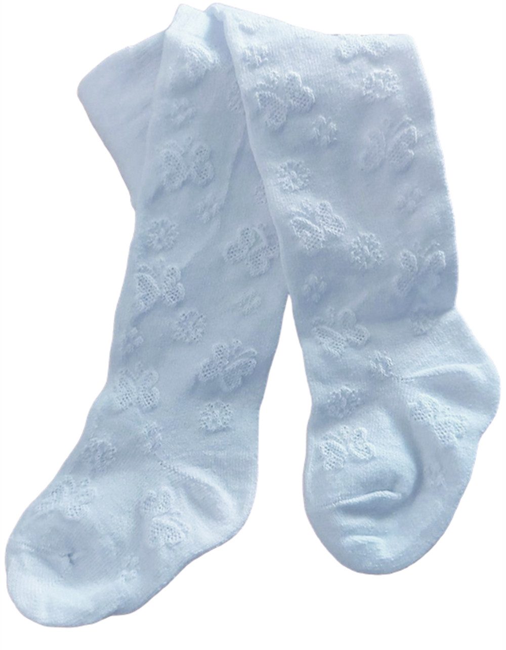 La Bortini Strumpfhose Baby und Kinder Strumpfhose in Weiß mit Schmetterlingen weich, elastisch, gemustert, 44 50 56 62 68 74 80 86 92 98