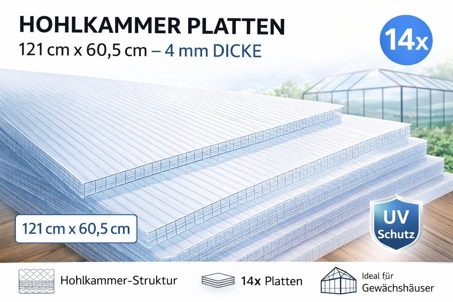 ESTEXO Hohlkammerplatte Doppelstegplatte 14x Gewächshausplatte Polycarbonat Stegplatte