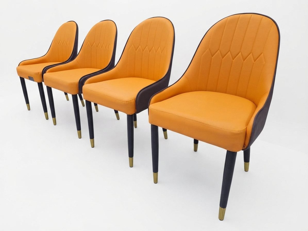 JVmoebel Esszimmerstuhl Stilvoller 4x Stuhl Orangefarbener Leder Dunkler Rückenlehne (4er Set, 4 St)