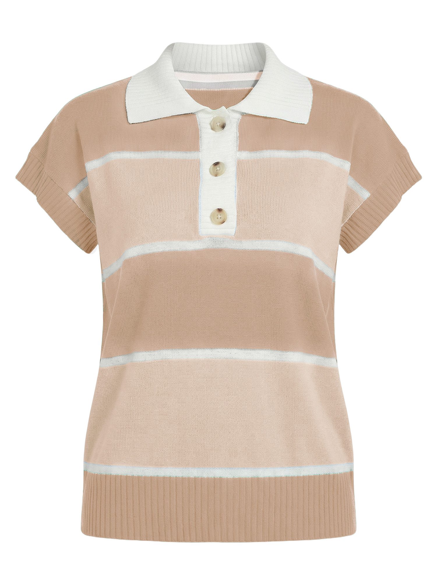 Imily Bela Kurzarmpullover Damen Gestreifter Kurzarm Strickpullover mit Kno günstig online kaufen