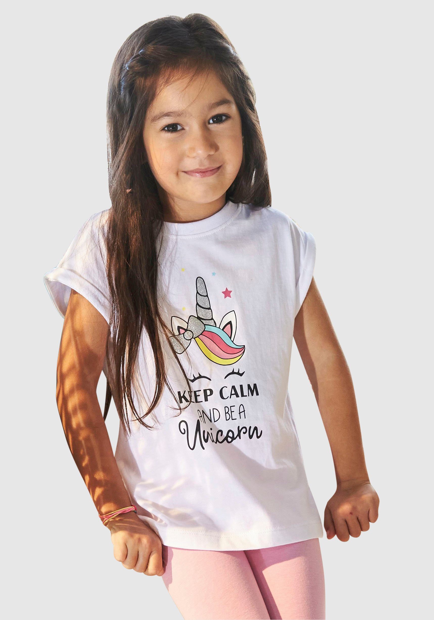 Einhornmotiv calm mit and KIDSWORLD be T-Shirt niedlichem unicorn a keep