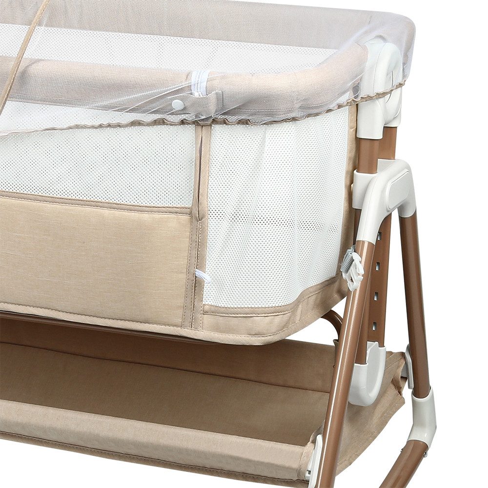 JEOBEST Beistellbett 3 in 1 Beistellbett Stubenwagen Babybett Baby-Reisebett, 6-stufige Höhenverstellung, mit Rollen, Matratze und Moskitonetz