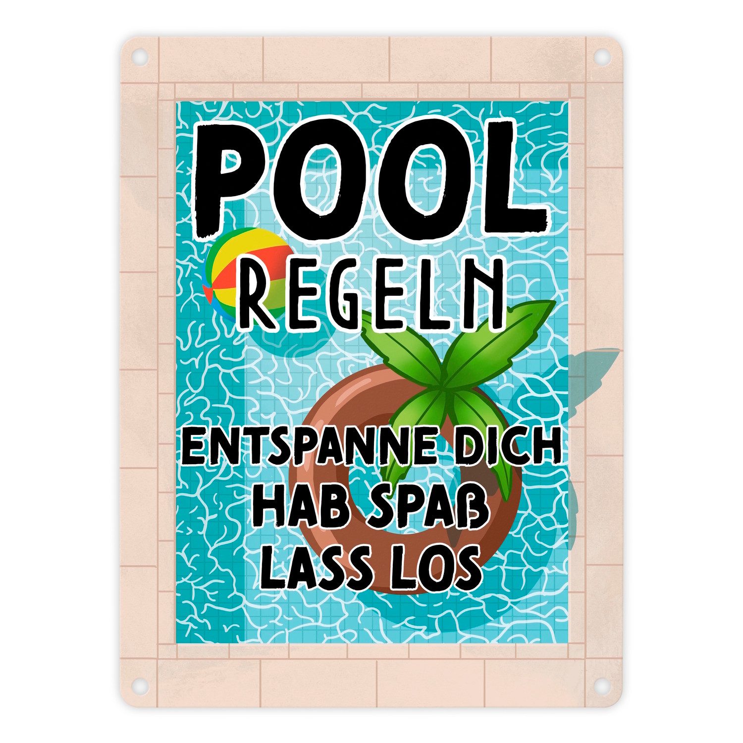 speecheese Metallschild Poolregeln für Poolbesitzer Metallschild in 15x20 cm mit Schwimmring