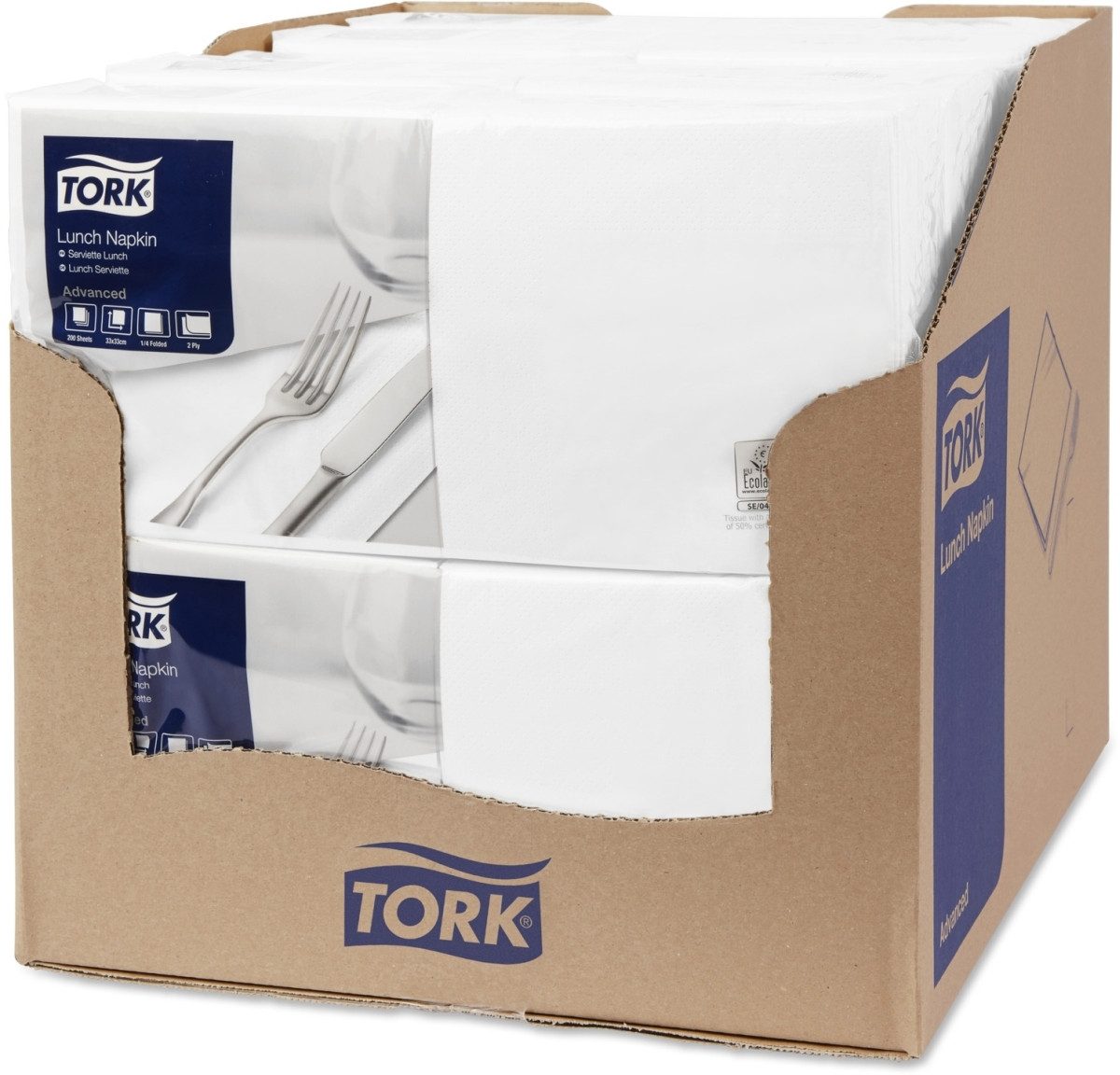 TORK Geschirr-Set Lunchservietten Advanced 33x33cm 1/4 Falz 2-lagig weiß VE=200 Stück