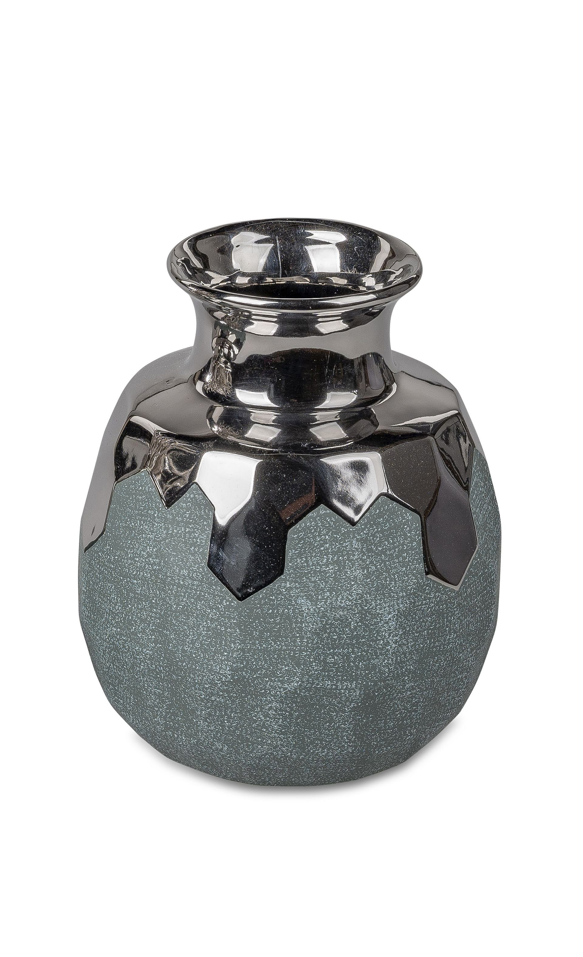 formano Dekovase Vase Tischvase rund in Petrol / Silber in 2 Formen wählbar, aus Keramik