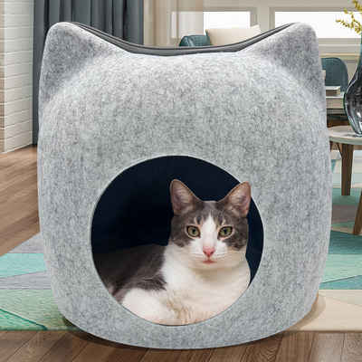 Pisi & Bili Tierbett Katzenbett aus Filz, Katzenhöhle für Katzen, mit KIssen, Katzenohrfigur