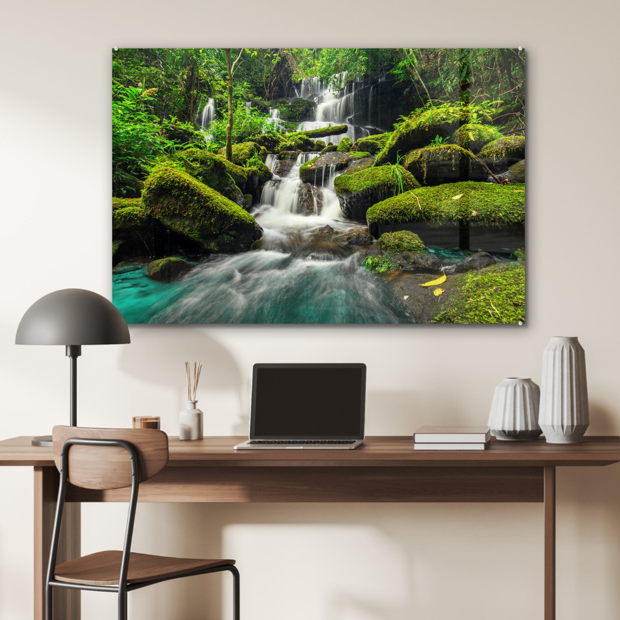 (1 Tropisch & St), Wasserfall Acrylglasbild - Schlafzimmer Regenwald, - Acrylglasbilder Wohnzimmer MuchoWow
