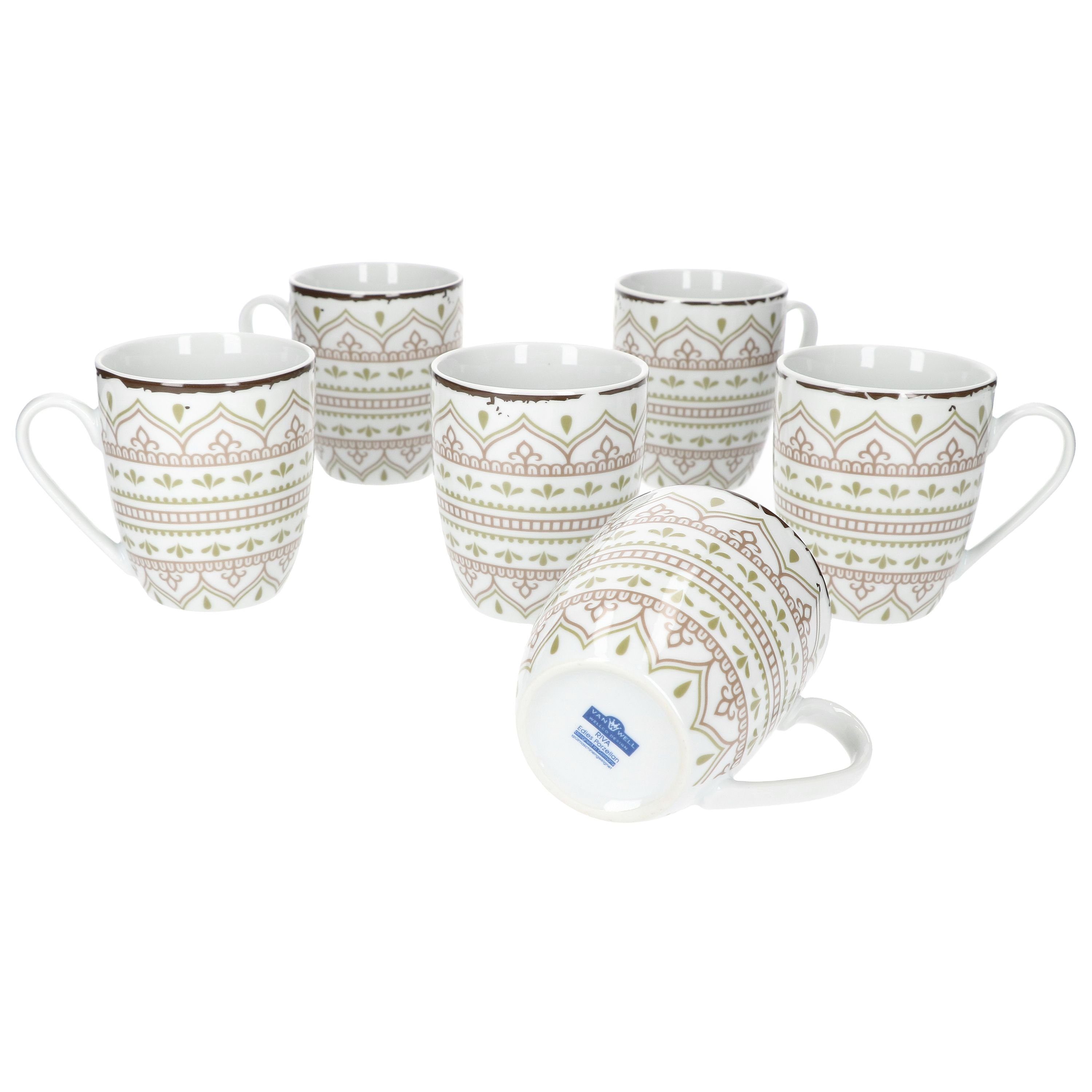 van Well Becher 6er Set Kaffeebecher Riva 400ml Porzellan, Porzellan