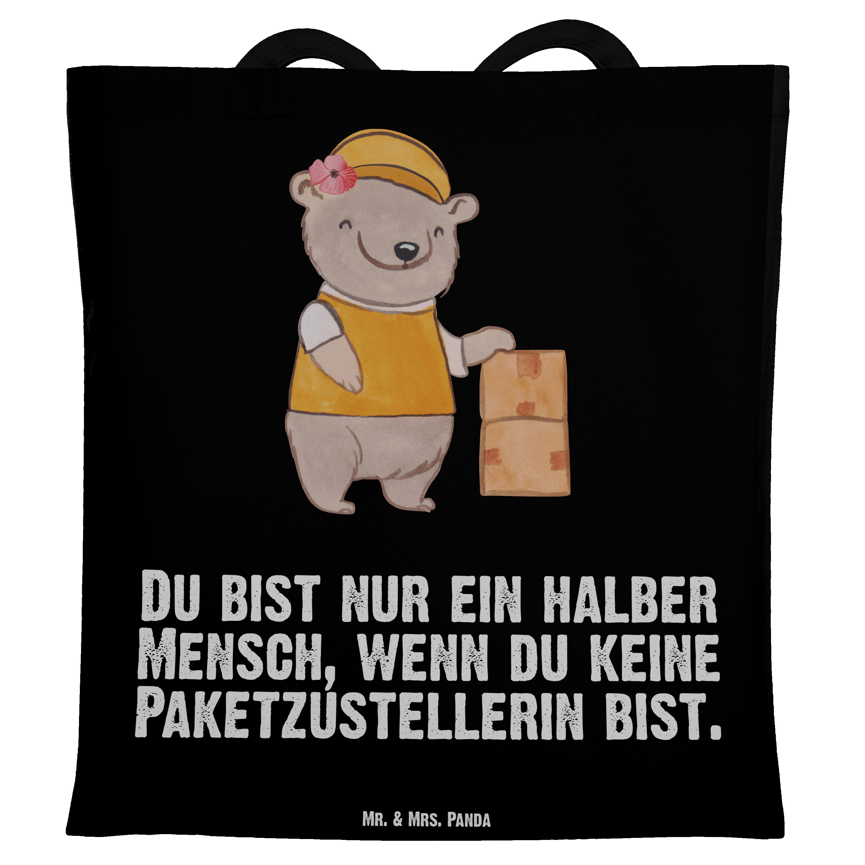 Mr. & Mrs. Panda Tragetasche Paketzustellerin mit Herz - Schwarz - Geschenk, Beutel, Beuteltasche, (1-tlg) | Canvas-Taschen