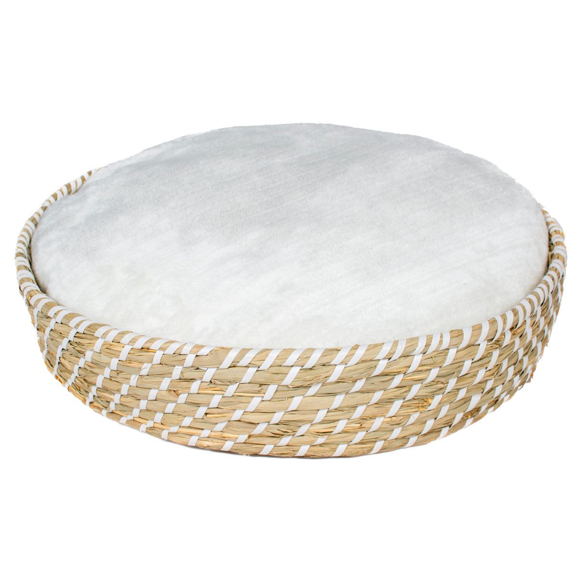 DUVO+ Tierbett Hunde-Weidenbett rund & Kissen Boho beige/weiß