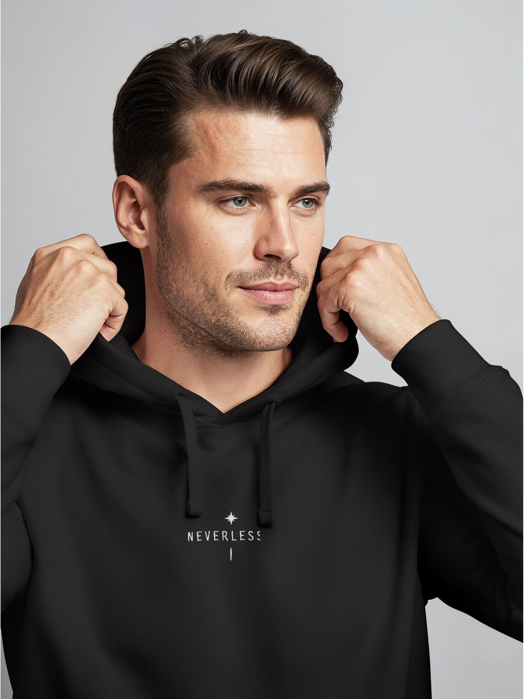 Neverless Hoodie Herren Hoodie Backprint Nature Symbole, Kompass, Berge, Baum