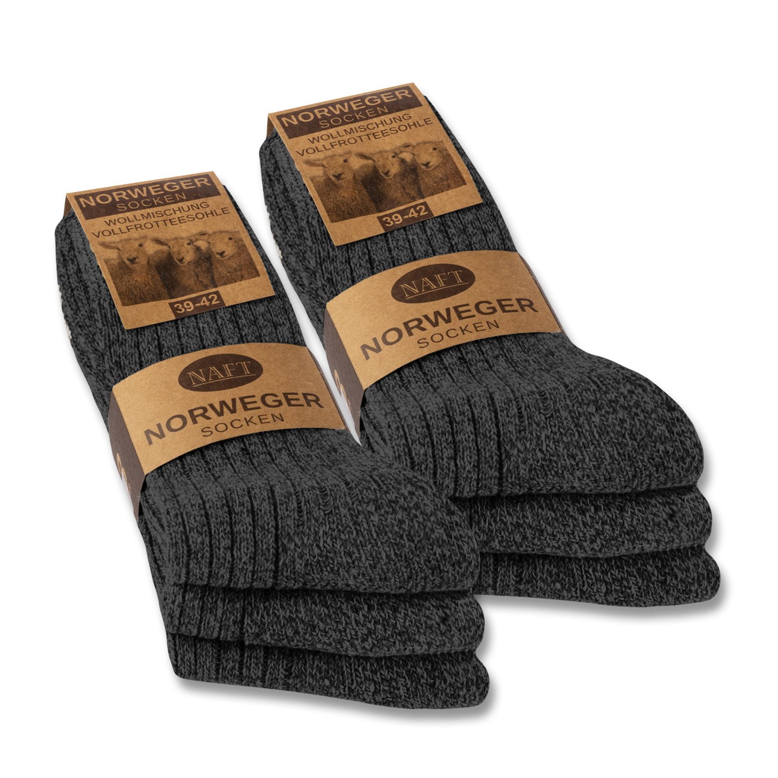 sockenkauf24 Norwegersocken 6 Paar Wollsocken warme Wintersocken mit weicher Frotteesohle (Anthrazit, 47-50) für Damen & Herren in Schwarz, Grau & Anthrazit - 70301T