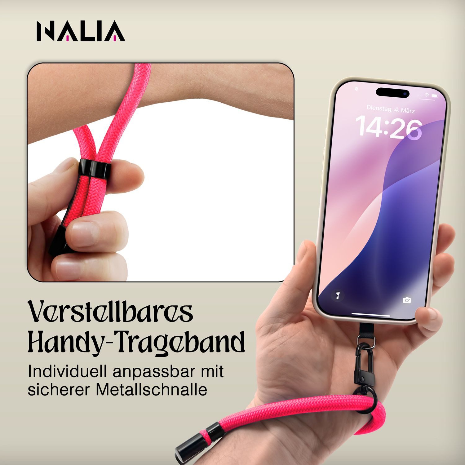 Nalia Handykette Universal Smartphone, Handgelenkschlaufe / Nylon Lanyard / für Handyhülle Schlüssel Kamera