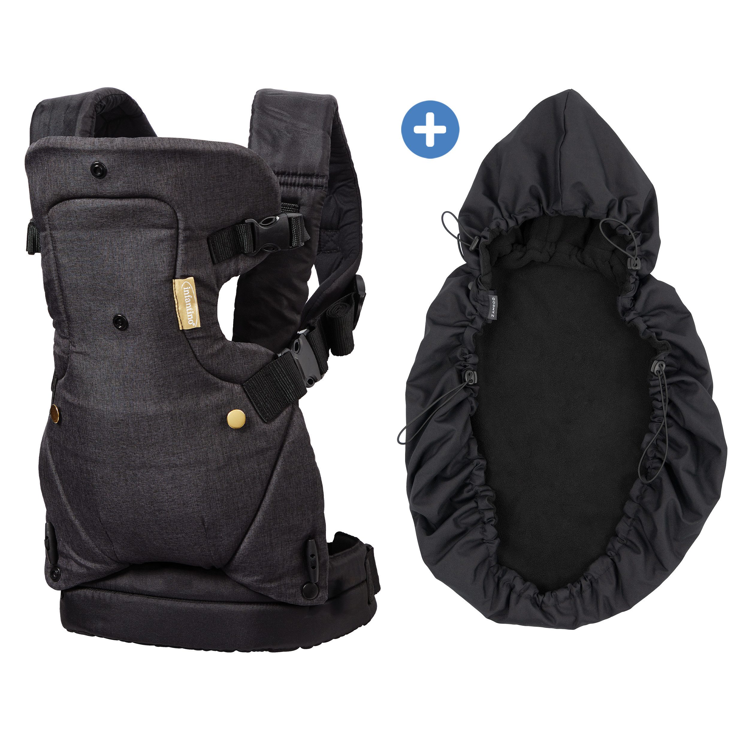 Infantino BKids Babytrage Flip Advanced - Gold, Baby Bauchtrage Rückentrage ab Geburt von 3,6-14,5 kg mit Regenschutz