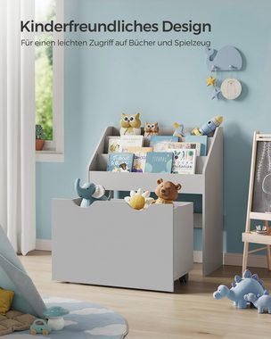 SONGMICS Spielzeugtruhe Bücherregal für Kinder, Kinderregal, Spielzeugregal, mit 3 Regalebenen, auf Rollen