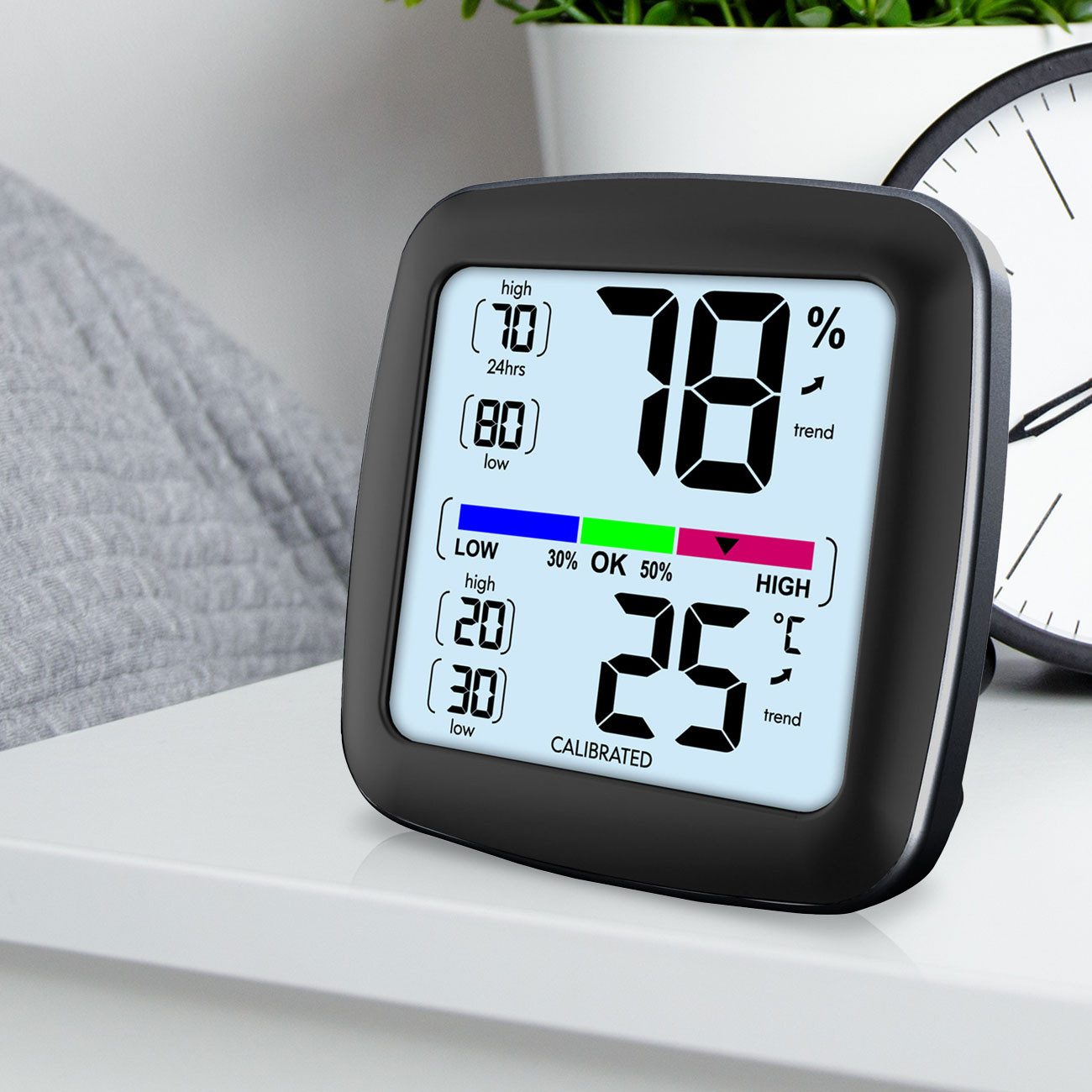 Casativo Hygrometer Digitales Präzisions-Thermo-Hygrometer – kalibrierbar mit LCD-Display, genaue Messung von Temperatur & Luftfeuchtigkeit
