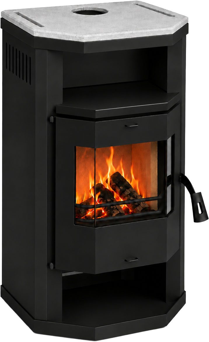 Hanseatic Kaminofen Prismo Top-Platte, 6,4 kW, Zeitbrand, Stein Top-Platte