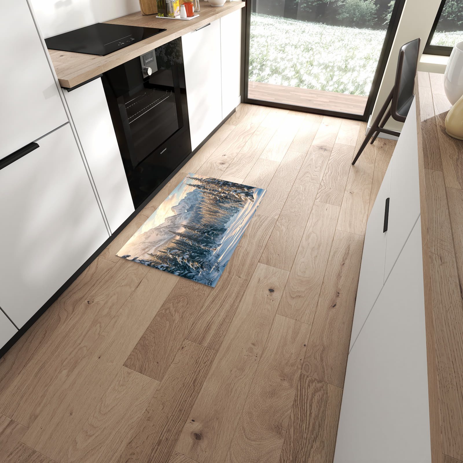 Primedeco Küchenläufer Küchenteppich Verschneiter Tannenwald, Rechteckig, Höhe: 3 mm, rutschfest, waschbar & pflegeleicht
