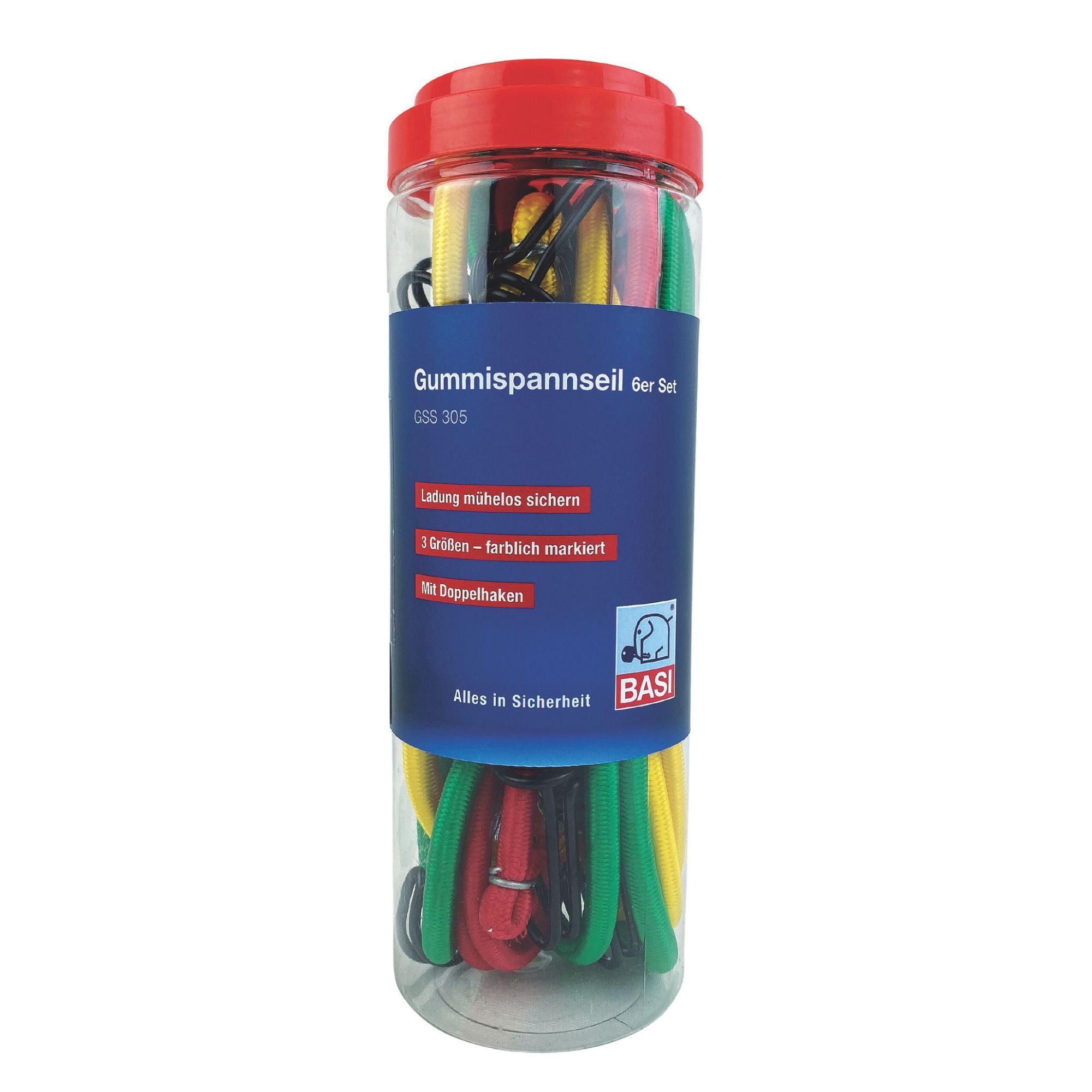 BASI Schlossverlängerung Spanngummi (Packung, 6-tlg), 6er Set Gummispannseil, mit Doppelhaken, 2x60 cm, 2x80 cm, 2x100 cm
