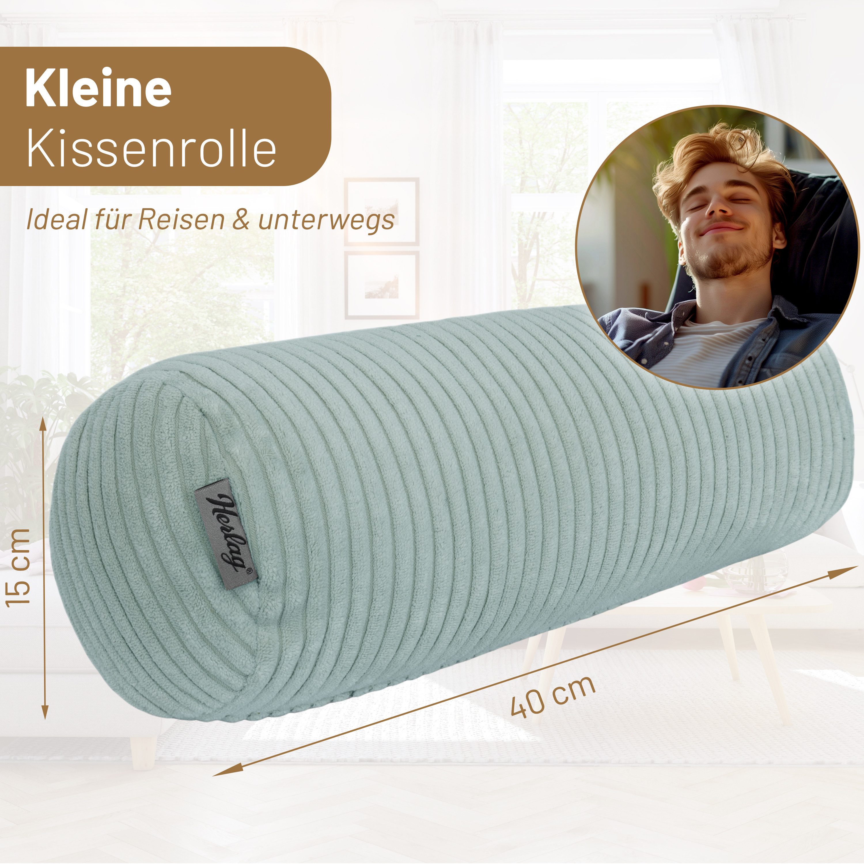 Herlag Nackenrolle Kissenrolle Sofarolle ELLA, 65x20cm oder 40x15cm, 9 Farben, Wohnzimmer, Schlafzimmer