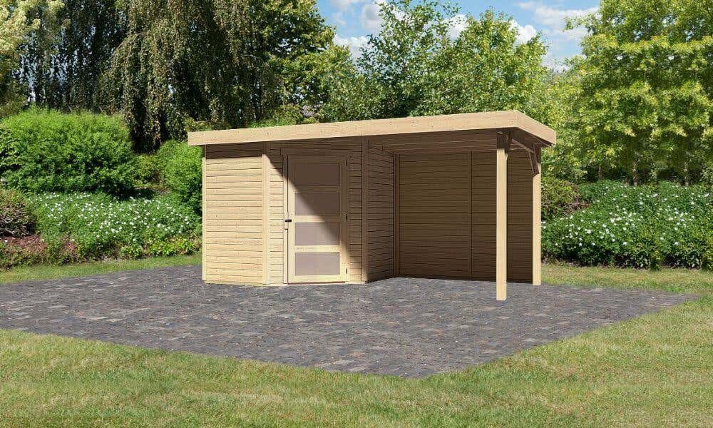 Gartenhaus cm Anbaudach, Karibu mit Gartenhaus BxT: 504x238 Grau Woodfeeling Schwandorf Karibu