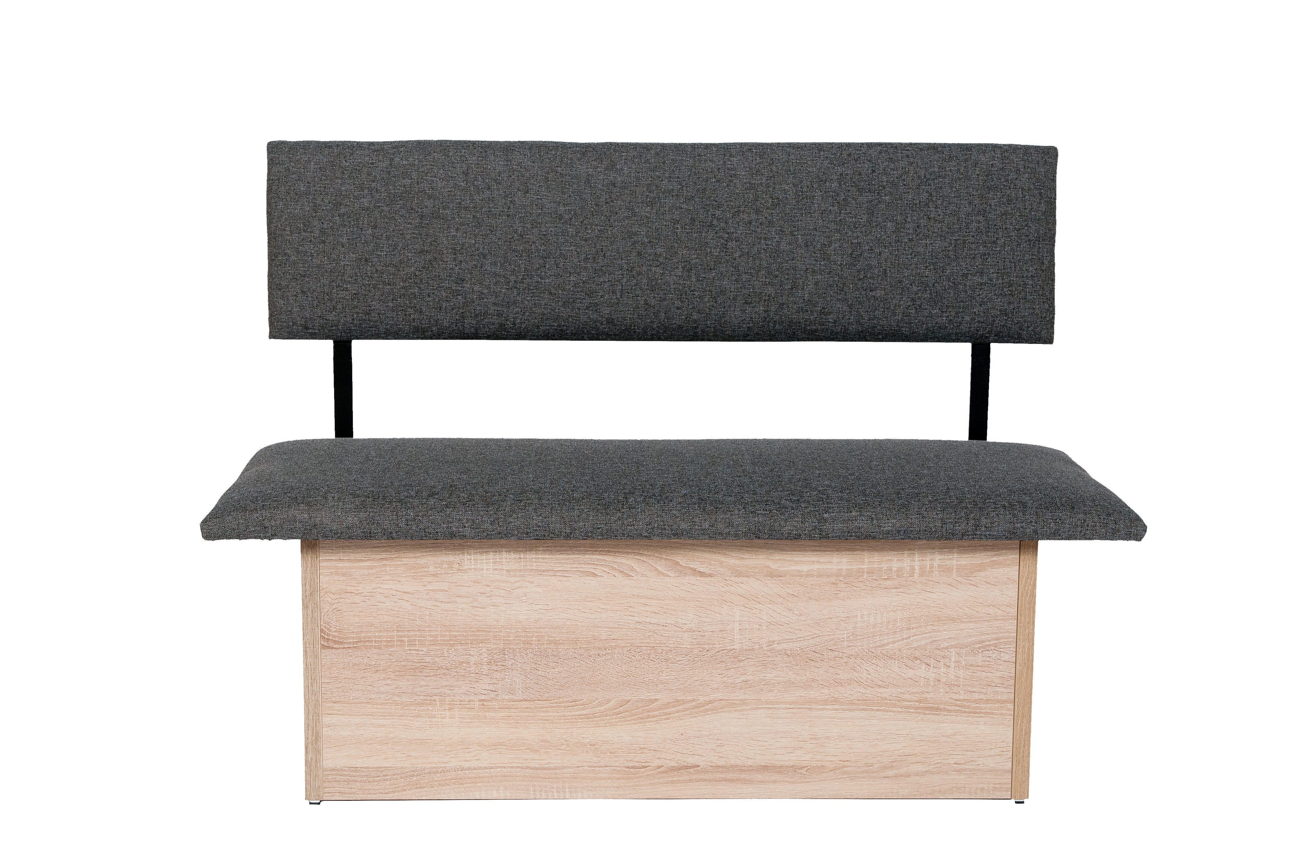 kundler home Sitzbank mit Truhe, Sitz und Lehne gepolstert, L125cm, Eiche Premiumdekor