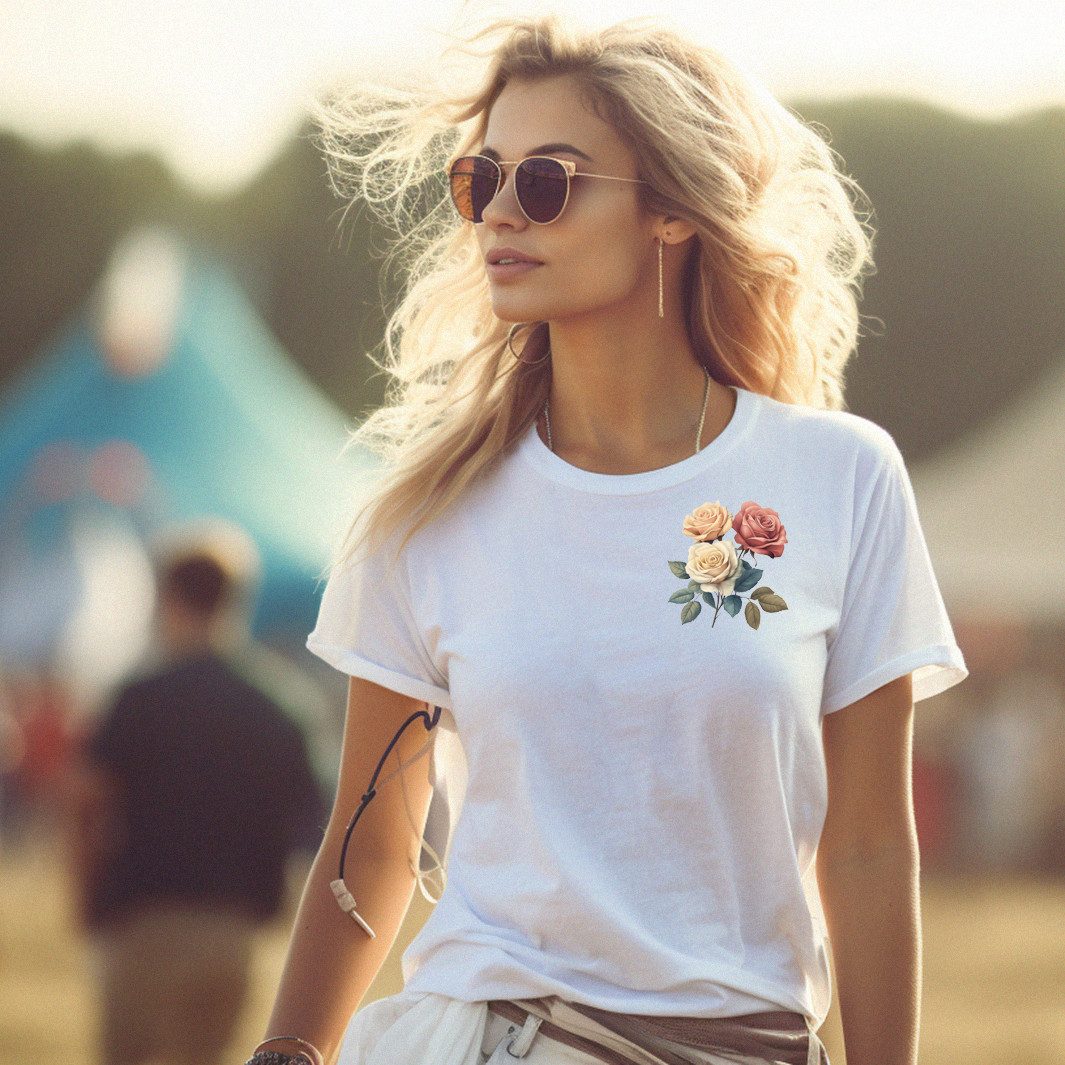 MAKAYA Print-Shirt Damen mit Rosenmuster Blumen Top Rosen Motiv Logo Druck günstig online kaufen