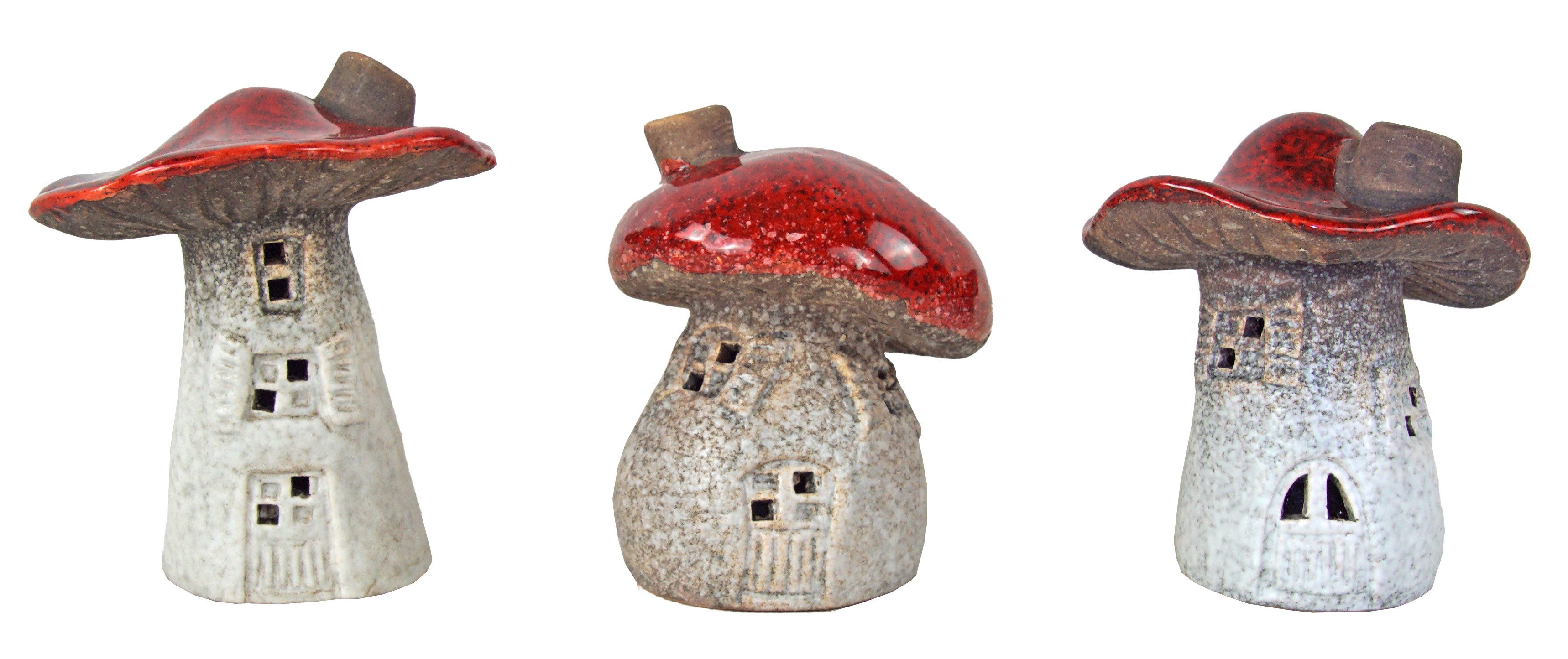 Posiwio Dekofigur Weihnachtsdeko Pilzhäuser – 3er-Set in Rot & Weiß (Set, 3 St., 3 tlg), Dekofigur