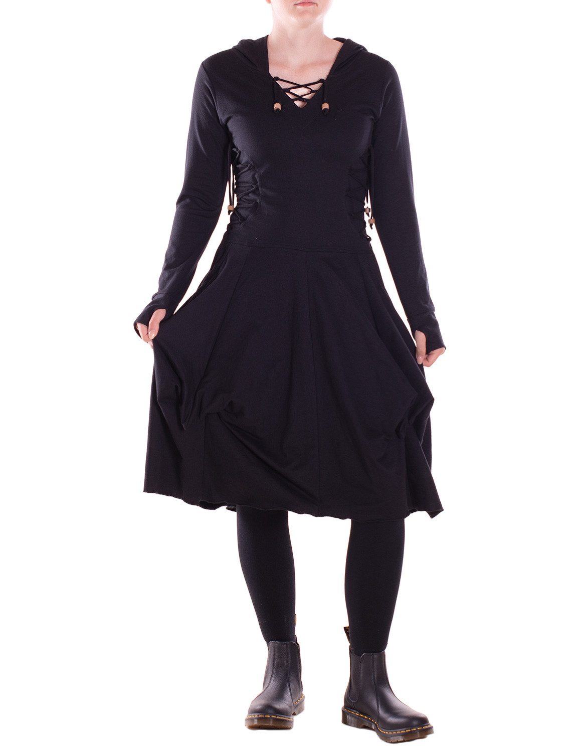 Vishes Jerseykleid Damen Baumwolle Casual asymmetrisch mit Kapuze Daumenloc günstig online kaufen