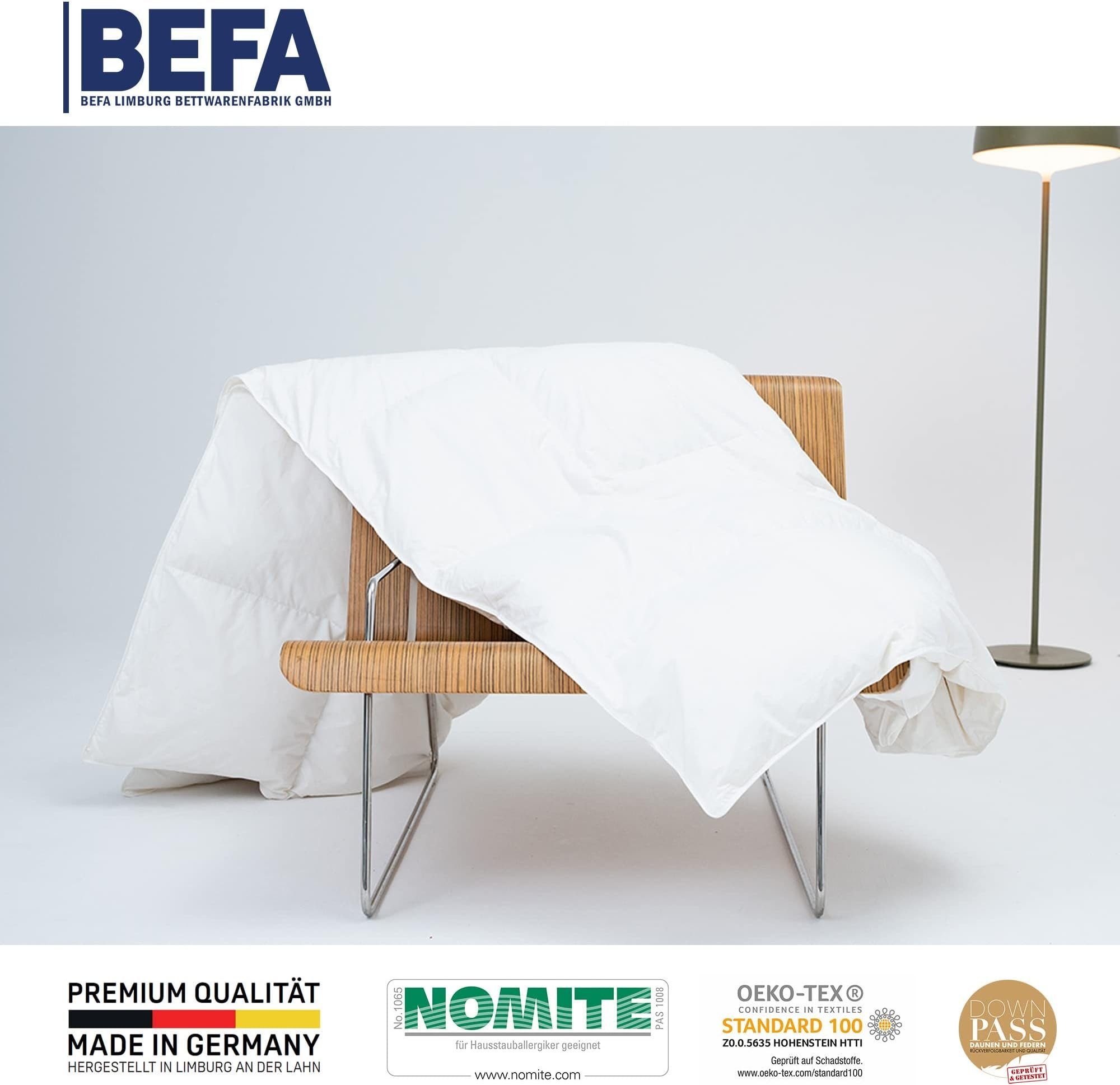 BEFA NATUR Daunenbettdecke "Erholsame Nächte" 60/40 Premium-Ganzjahresdecke, 4-Jahreszeitendecke, Füllung: 60% Daunen, 40% Federn, Bezug: Baumwolle, Made in Germany - hochwertige Verarbeitung - Allergiker geeignet