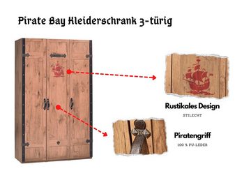 Cilek Kleiderschrank Pirate Bay mit Aufdruck, Breite 122 cm, mit drei Schubladen, 10 Ablageböden, Kleiderstange, 3 Schubladen