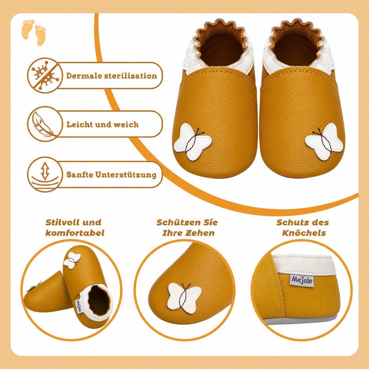 Mejale Mejale Leder Krabbelschuhe Babyschuhe Lauflernschuhe 100% Leder Hausschuh Rutschfestes – Bild 3 von 5